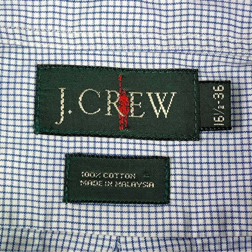 Vintage J.Crew Button Down Shirt Mens 16 1/2 Blue Micro Check Cotton Oxford ‘90s